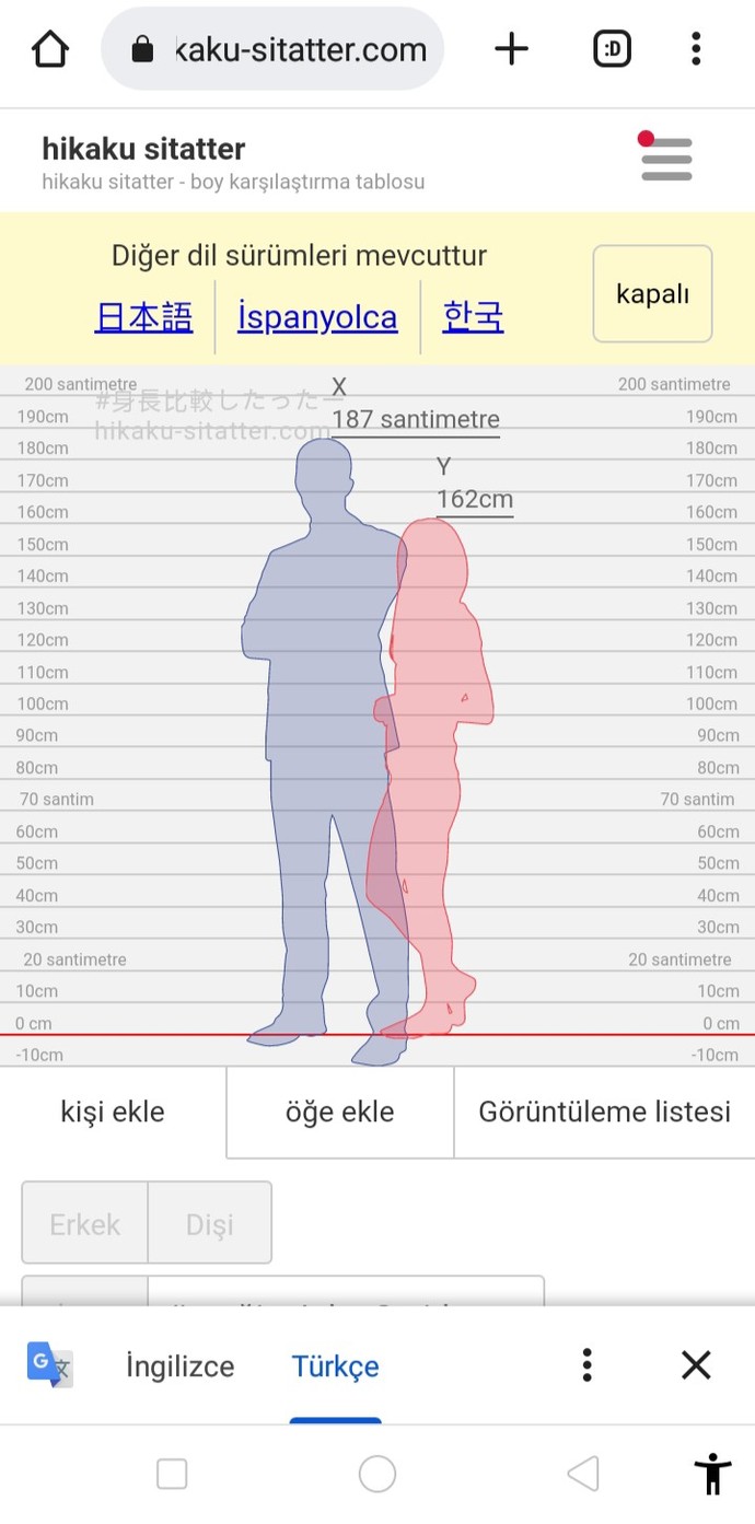 Boyu 1.62 olan bir kız, boyu 1.87 erkeğin olan neresine gelir?
