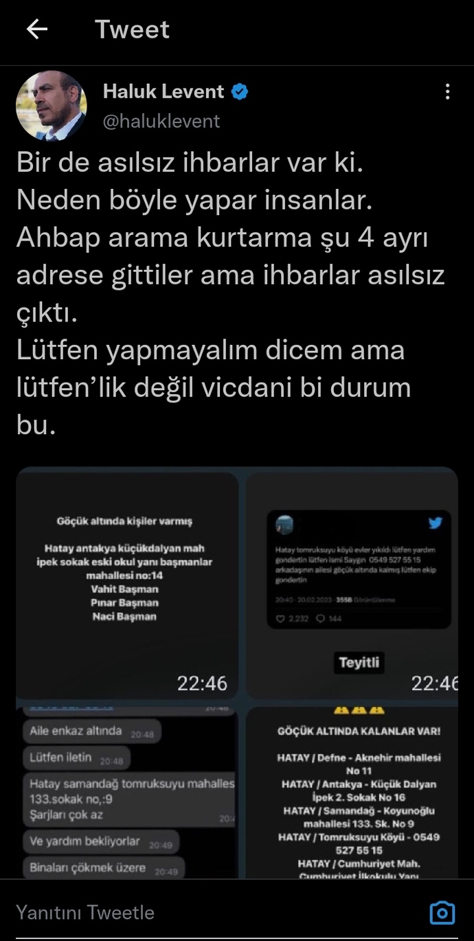 Hataydaki deprem için asılsız ihbarlar gelmekte! Bunu yapan zihniyetin amacı nedir?