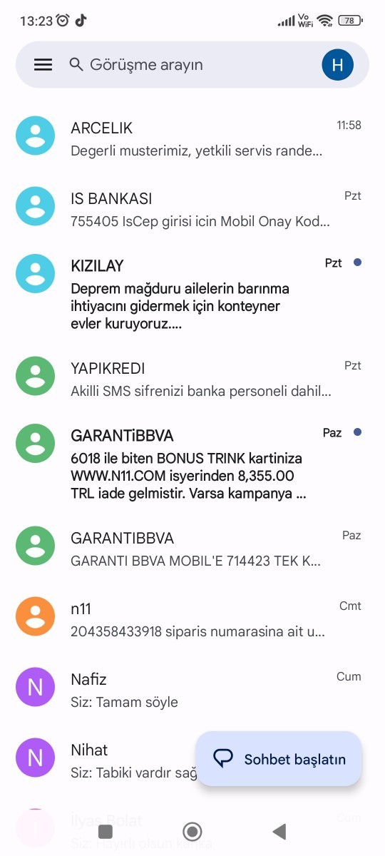 Size gelen en son mesaj nedir?