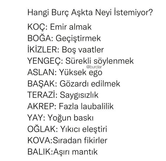 Hangi burç neyi istemiyor?