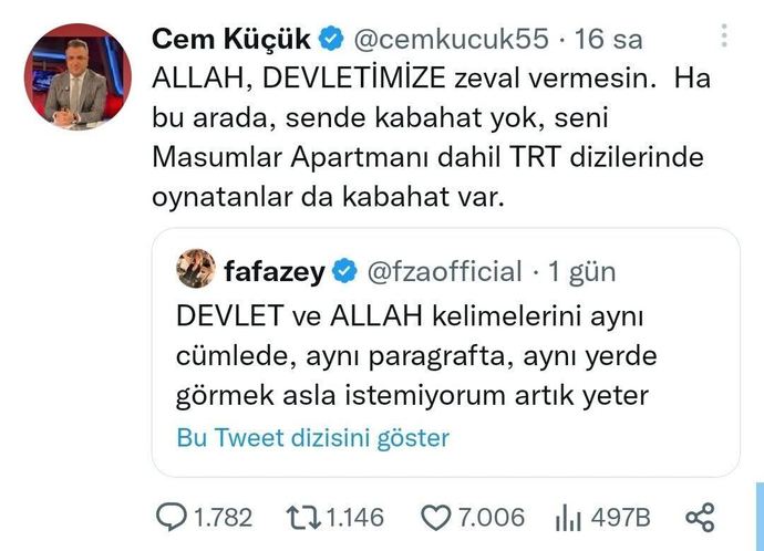 Farah Zeynep Abdullah ve Cem Küçükün tweetlerini okudum. Siz bu diyalog hakkında ne düşünüyorsunuz?