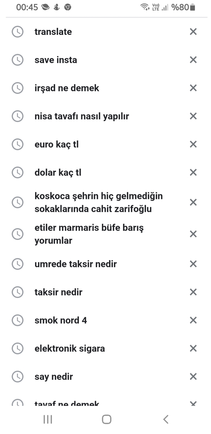 Tarayıcıda en son ne arattın?