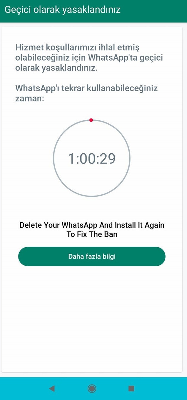 WhatsAppdan ban yedim, neden olabilir?