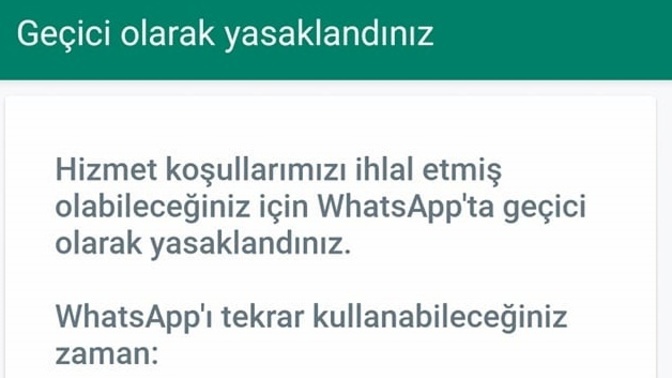 WhatsApp'dan ban yedim, neden olabilir?