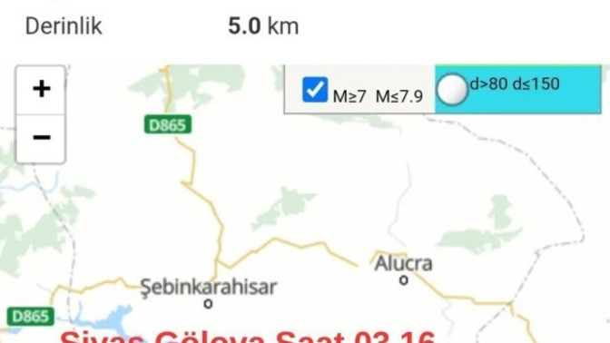 Gece saat 03.16'da Sivas Gölova'da 3.6 büyüklüğünde deprem olmuş hisseden oldu mu?