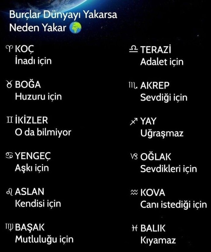 Burcunuz dünyayı yakarsa neden yakar?