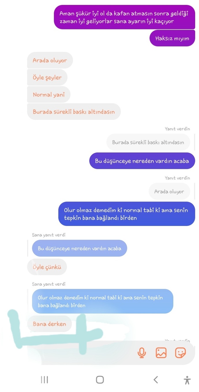 Arkadaşlar 8-9 aydır sohbet ettiğim biri var ve dün bana burada sürekli baskı altındasın yazdı sizce neden geçerli fikri olan?