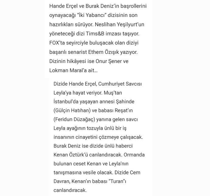Hande Erçel ve Burak Denizden İki Yabancı dizisi geliyor. İzleyecek misiniz?