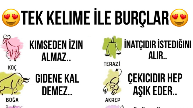 Tek kelime ile burçlar, sizin burcunuz hangisi?