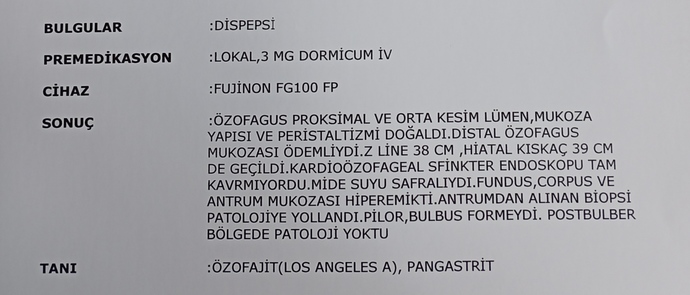 Endoskopi sonucu yorumu?