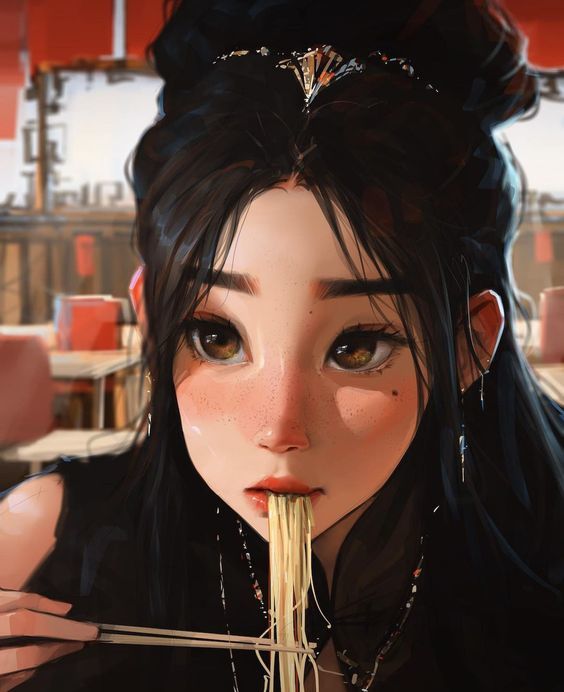 She is eating pasta