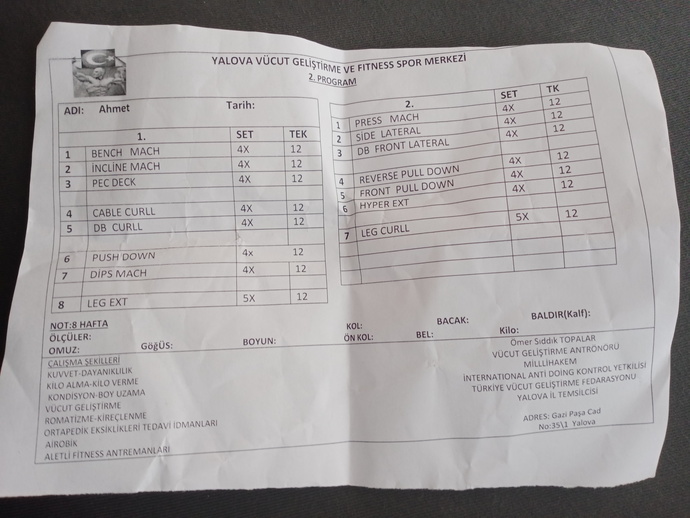 Görselini en iyi ifade eden kısa notunu buraya ekleyebilirsin... fitness hocasından 2. Ay programı istedim böyle bir liste verdi bu 1 aylik programımı yoksa 2. ve 3. Ay programı olarak ayrı ayrımı