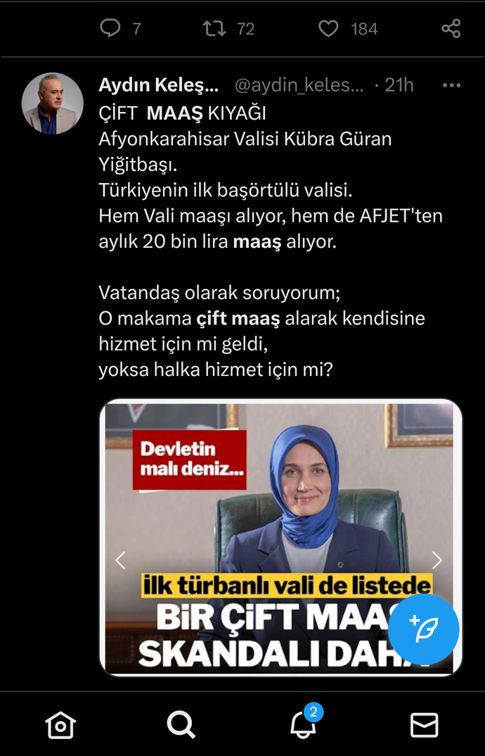 Türkiyenin ilk başörtülü valisinin Çift maaş aldığı ortaya çıktı düşünceleriniz?