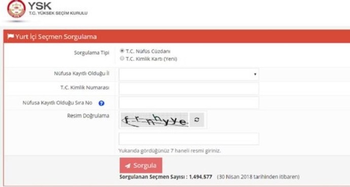 Yurt içi seçmen kaydı sorgulama