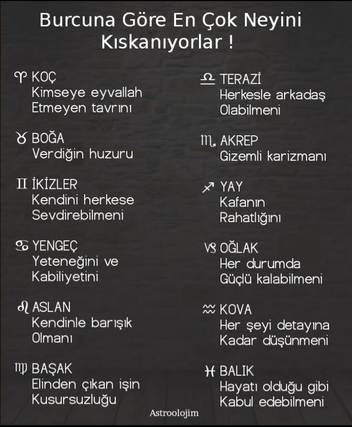Burcuna göre senin en çok neyini kıskanıyorlar?