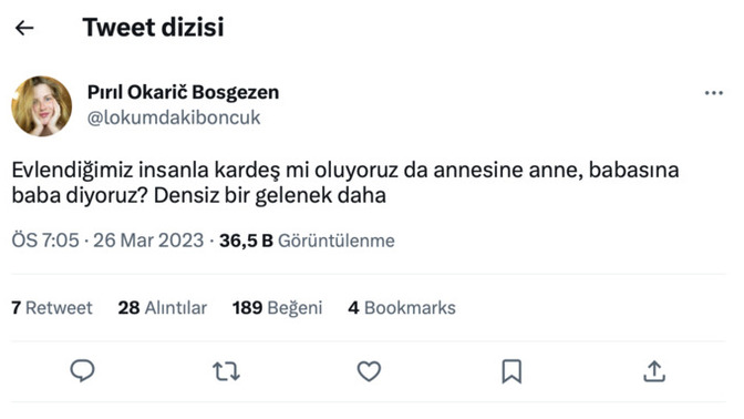 "Evlendiğimiz insanla kardeş mi oluyoruz da annesine anne, babasına baba diyoruz" yazan tweet tartışma yarattı. Sizce saçma bir gelenek mi?