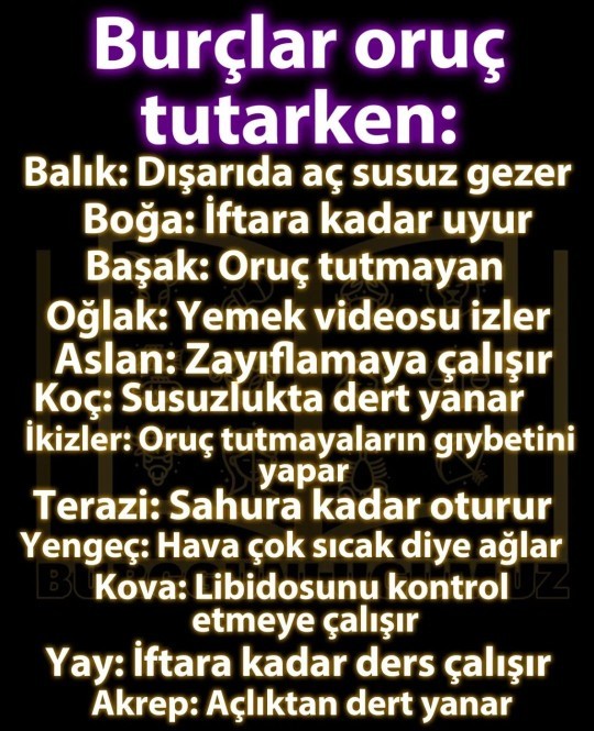 Burçlar oruç tutarken ne yapar?