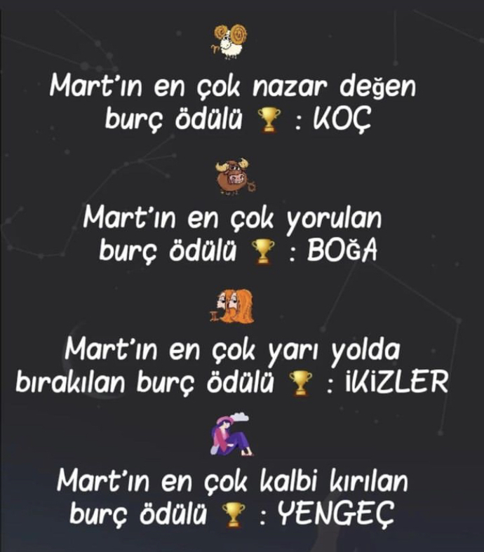 Burçlara mart ayı ödülleri veriliyor, senin ödülün nedir?