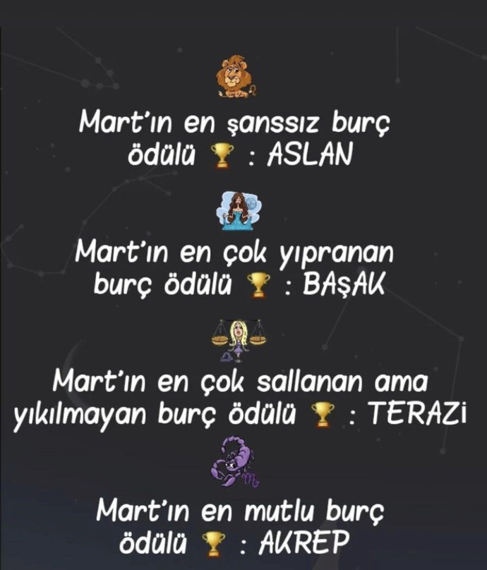 Burçlara mart ayı ödülleri veriliyor, senin ödülün nedir?