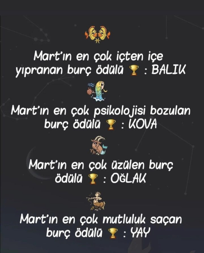 Burçlara mart ayı ödülleri veriliyor, senin ödülün nedir?