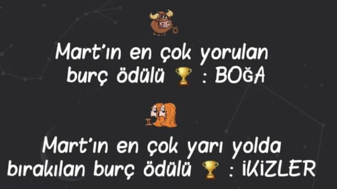 Burçlara mart ayı ödülleri veriliyor, senin ödülün nedir?