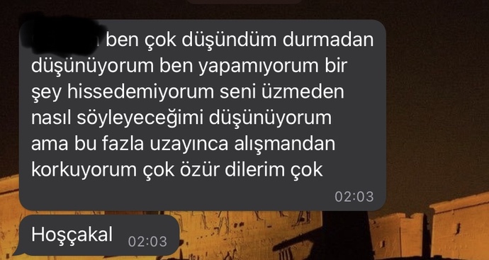 Bir gece yarısı bu mesaj ve sabah gördüm. Bu neydi şimdi?