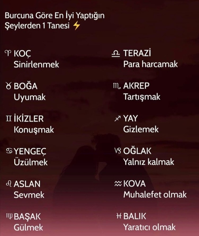 Burcuna göre en iyi yaptığın şeylerden bir tanesi neymiş ♈🦀🦂🐟?