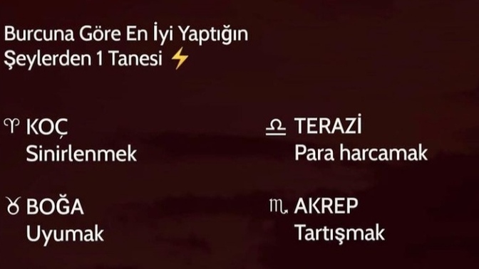 Burcuna göre en iyi yaptığın şeylerden bir tanesi neymiş ♈🦀🦂🐟?