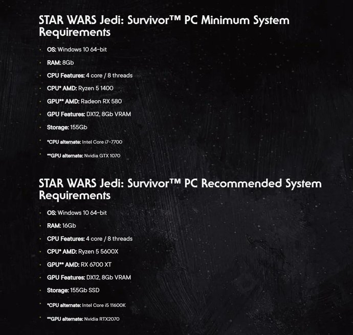Star Wars Jedi: Survivor oyunu için 155 GB boş alan gerekiyor. Bilgisayarınız bunu karşılar mı?