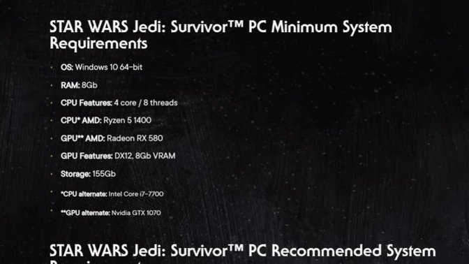 Star Wars Jedi: Survivor oyunu için 155 GB boş alan gerekiyor. Bilgisayarınız bunu karşılar mı?