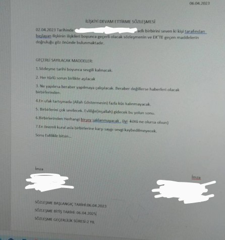 Sevgiliniz sevgililik sözleşmesi imzalamanızı istese ne düşünürsünüz?