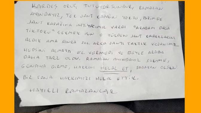 "Arabam Dacia TikTok’u çekmek için jant kapağını aldık, sövme" hırsızların bu notu seni sakinleştirir miydi?