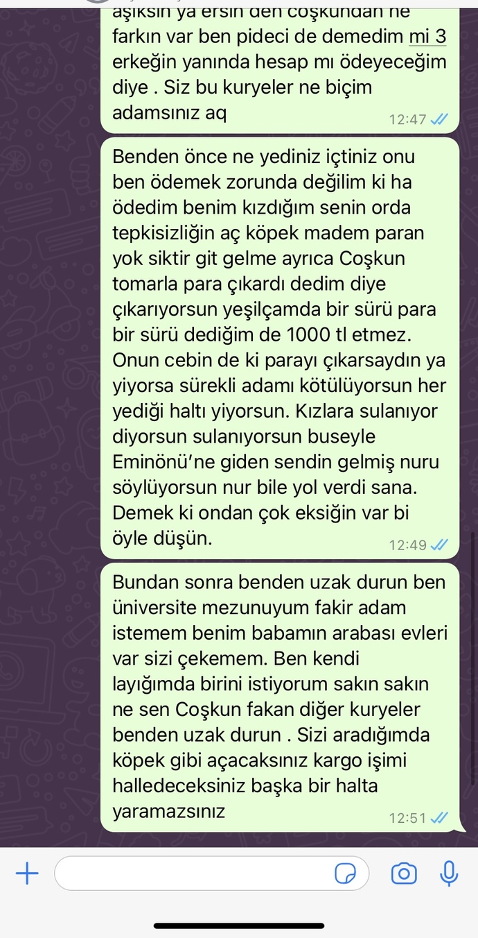 Dün bana hesabı ödeten sevgilime yazdığım mesaj nasıl?