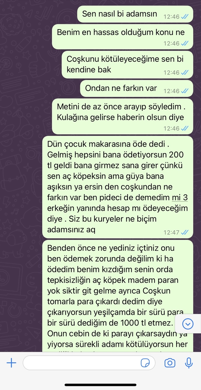 Dün bana hesabı ödeten sevgilime yazdığım mesaj nasıl?