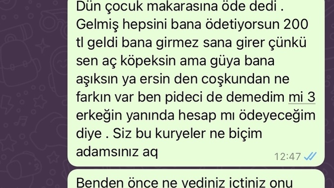 Dün bana hesabı ödeten sevgilime yazdığım mesaj nasıl?