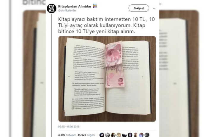 Kitap ayracı olarak kullandığınız en ilginç şey nedir?