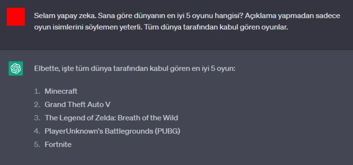 Yapay zekaya en iyi 5 oyunu sordum! Sana göre en iyi oyunlar hangileri?