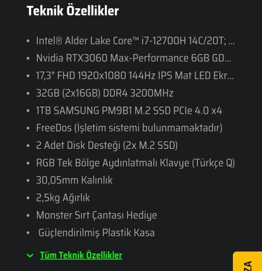 MONSTER Tulpar T7 V20.5.6 17,3 nasıl bir laptop?