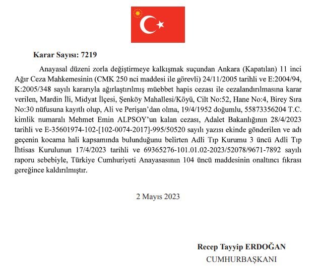 Erdoğan hizbullahçıyı hapisten çıkarmıs hayırlı olsun mu?