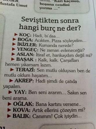 Seviştikten sonra hangi burç ne der?