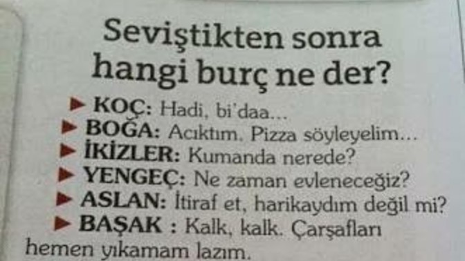 Seviştikten sonra hangi burç ne der?