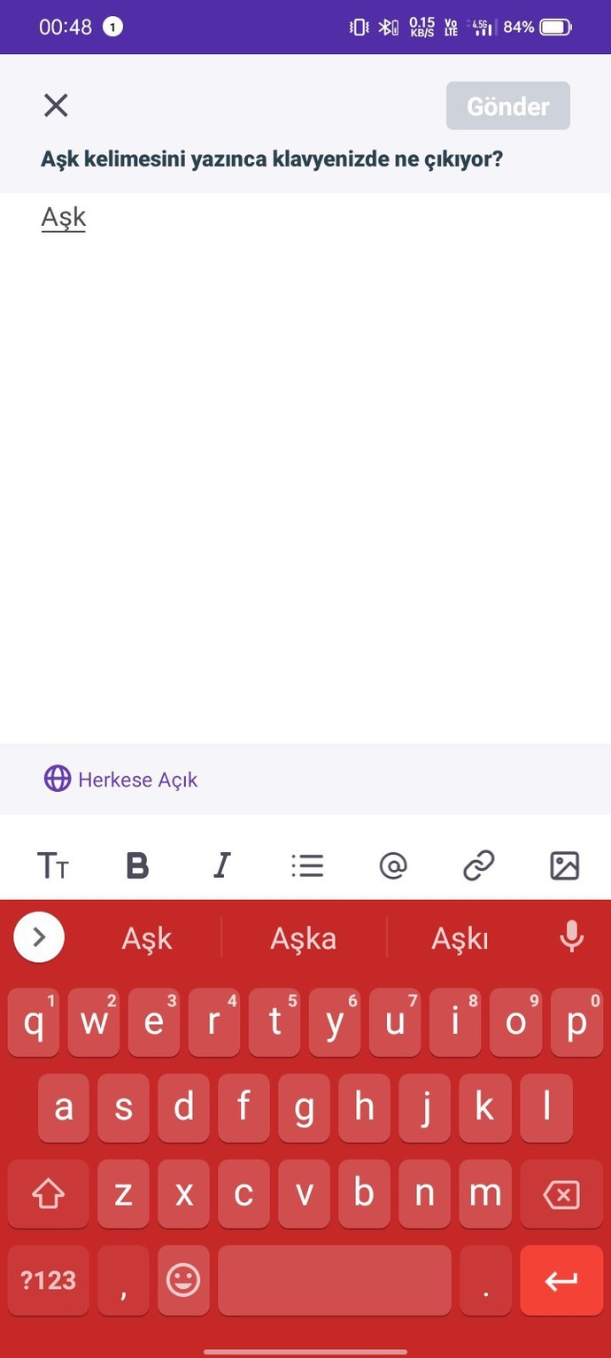 Aşk kelimesini yazınca klavyenizde ne çıkıyor?
