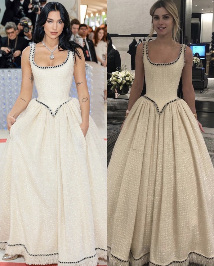 Dua Lipa’nın MET Gala’da giydiği Chanel marka elbiseyi Nazlı Sabancı da giydi. Sizce en çok kime yakışmış?