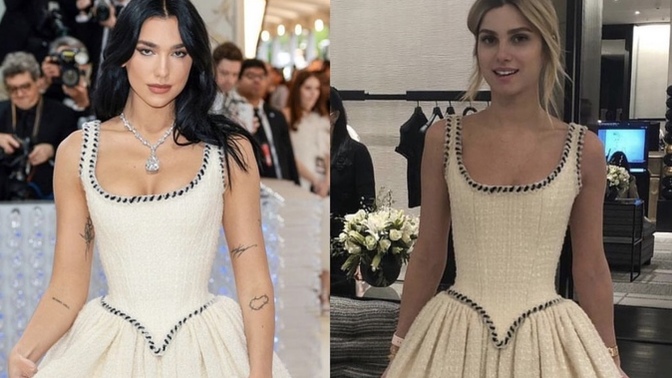 Dua Lipa’nın MET Gala’da giydiği Chanel marka elbiseyi Nazlı Sabancı da giydi. Sizce en çok kime yakışmış?