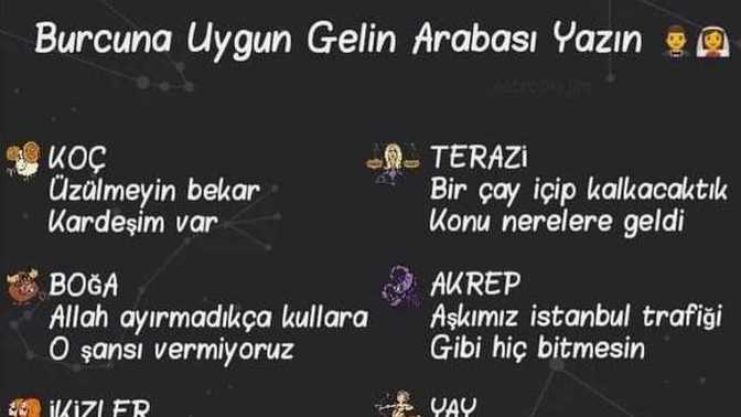 Burcunuza göre gelin arabanıza ne yazdırıyorsunuz?