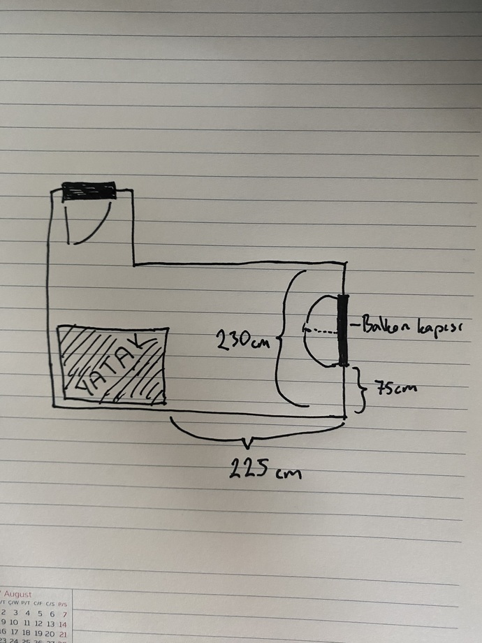 Az bana yardım eder misiniz :( odam krokisini çizdiğim gibi bu koltuk yatakla pencerenin arasına 225cm yazan yere sığar mı?