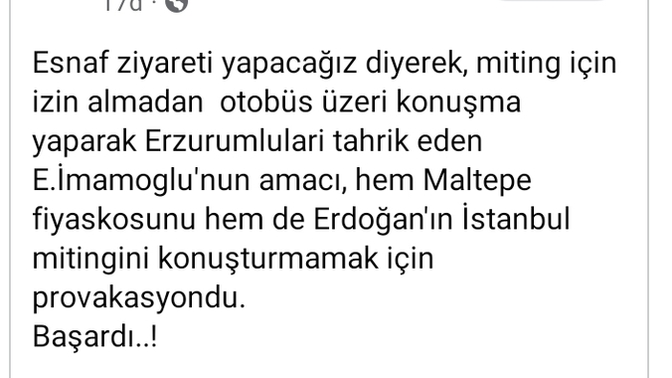 Ekrem İmamoğlu'nun provakosyonu için Erzurum valisi açıklama yaptı. Ne düşünüyorsunuz?