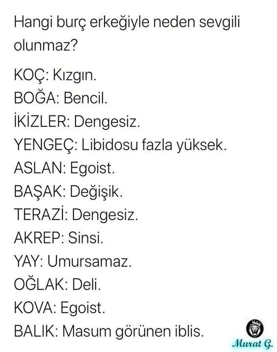 Hangi burç erkeğiyle neden sevgili olunmaz :> ?
