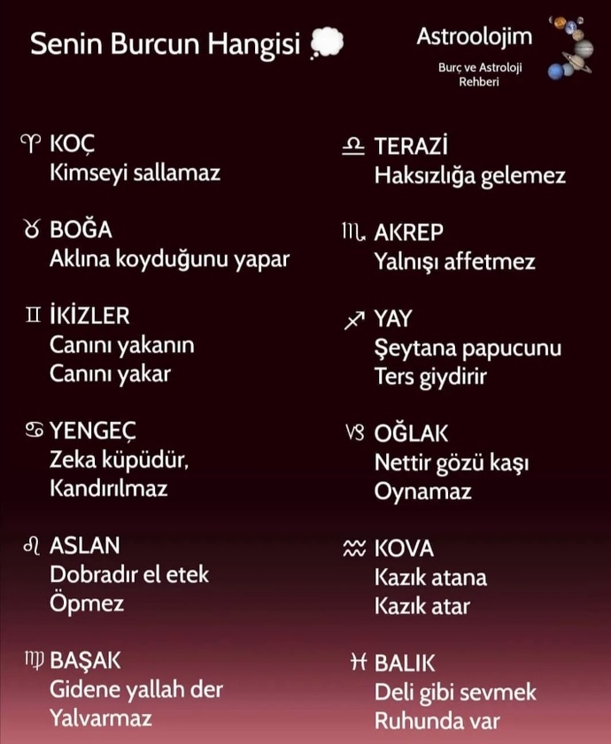 Senin burcunu anlatan tabir hangisi?
