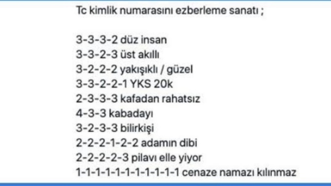 Tc kimlik numaranızı nasıl ezberlediniz?